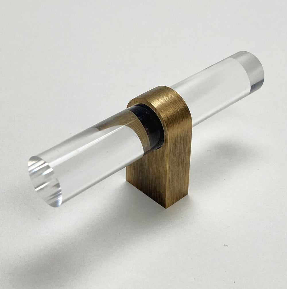 Lucite "June" Brushed Antique Brass Drawer Pulls and Knobs - Forge Hardware Studio