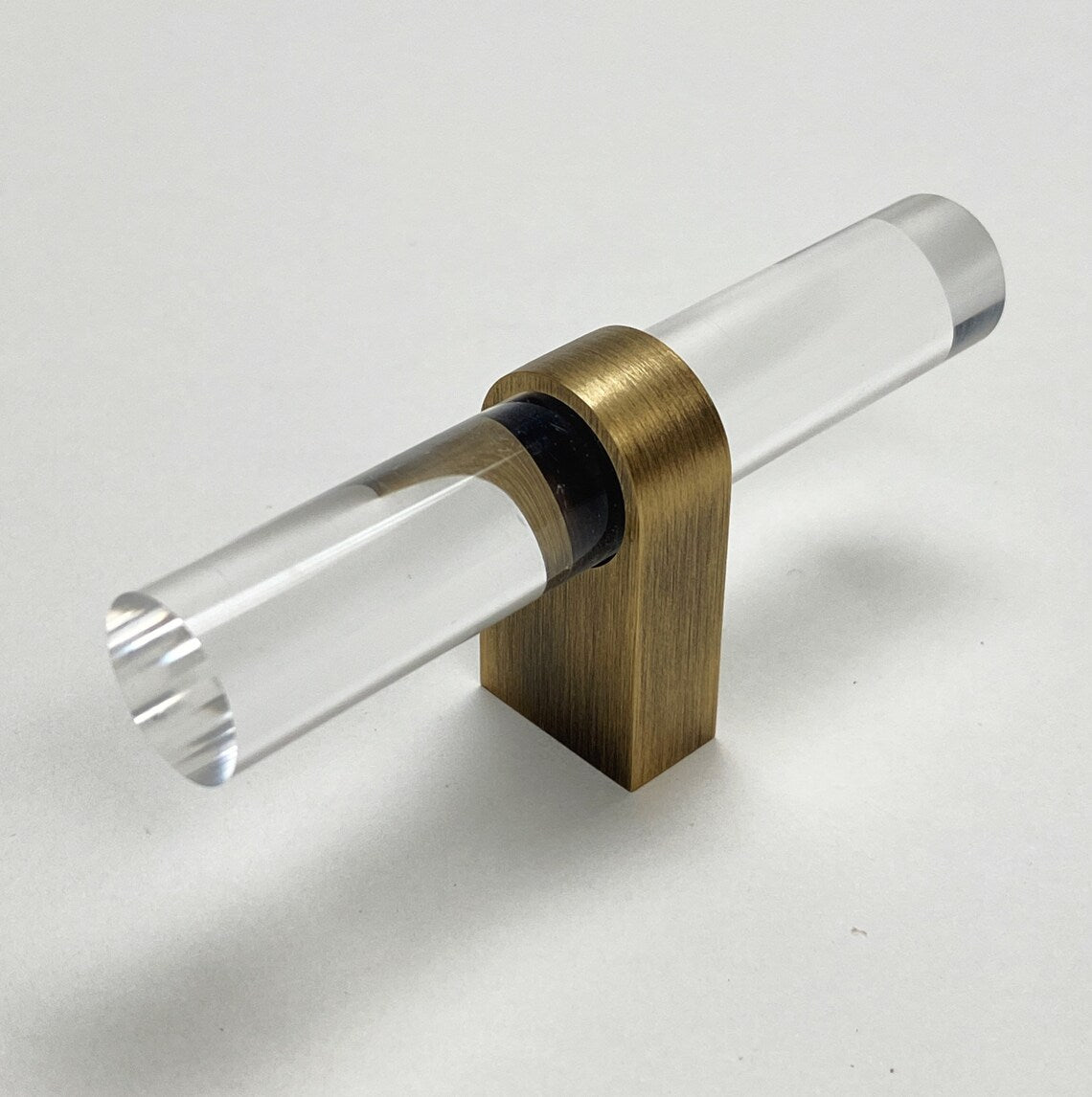 Lucite "June" Brushed Antique Brass Drawer Pulls and Knobs - Forge Hardware Studio