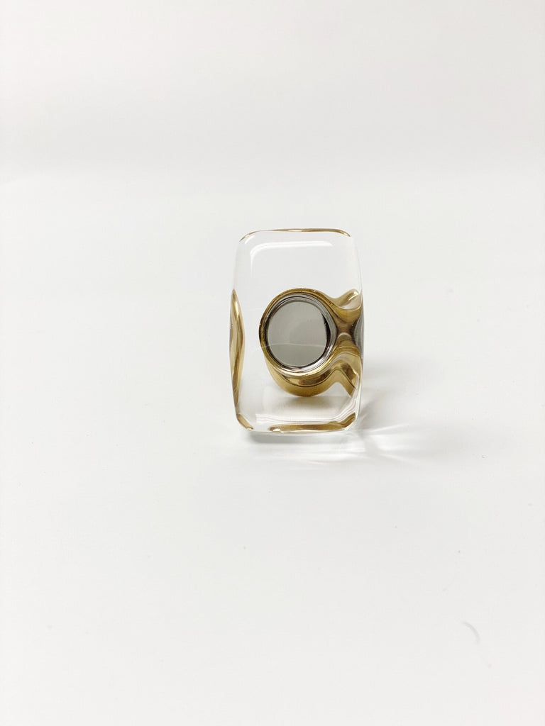 Polished Brass "River" Rectangle Clear Glass Cabinet Knob - Forge Hardware Studio