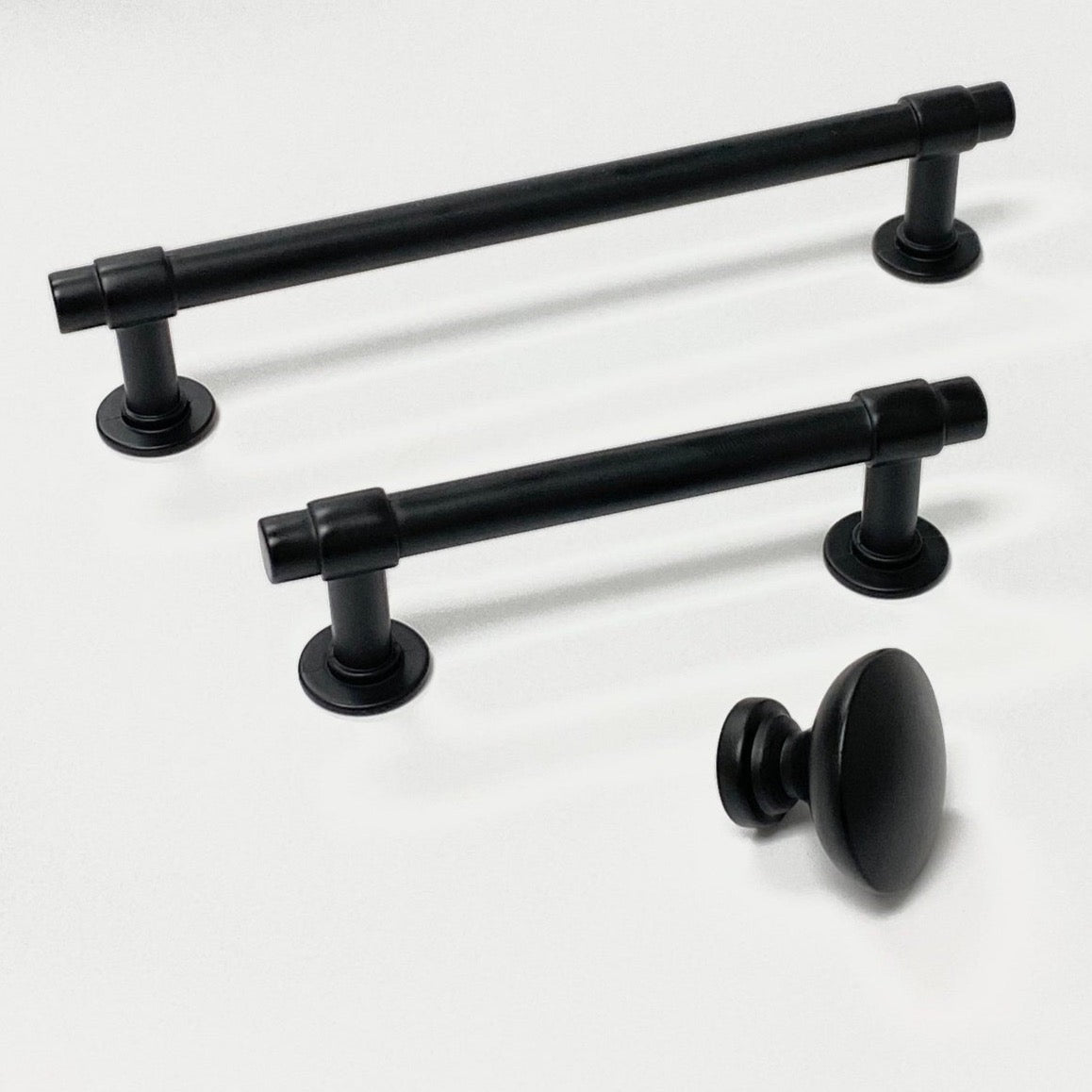 Matte Black "Farmhouse" Cabinet Knob and T-Bar Drawer Pulls - Forge Hardware Studio