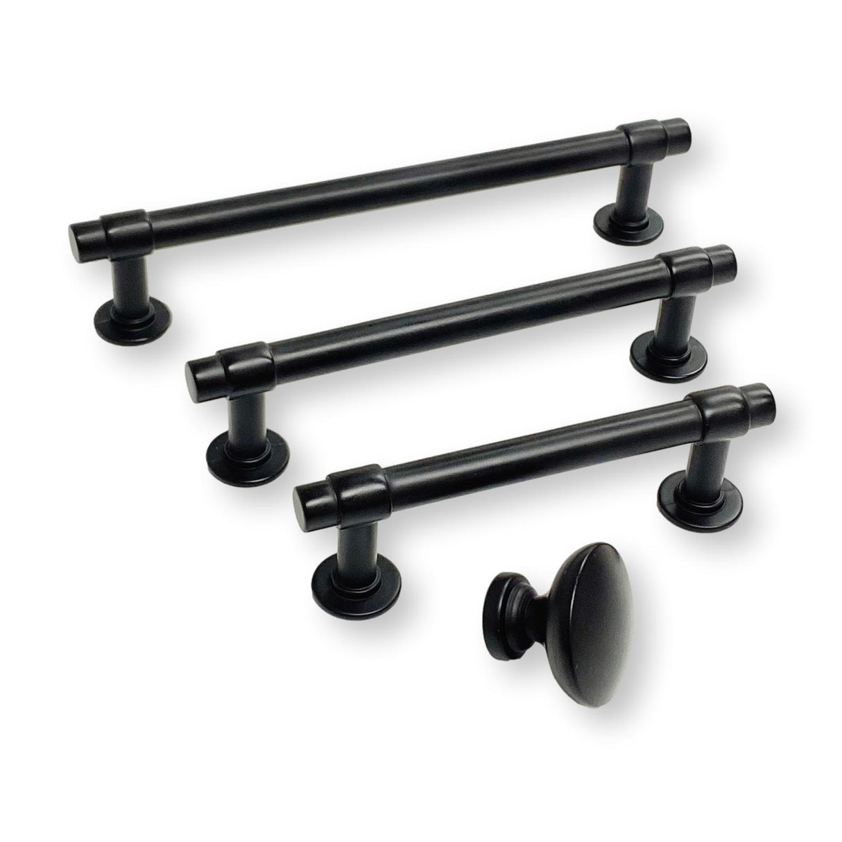 Matte Black "Farmhouse" Cabinet Knob and T-Bar Drawer Pulls - Forge Hardware Studio