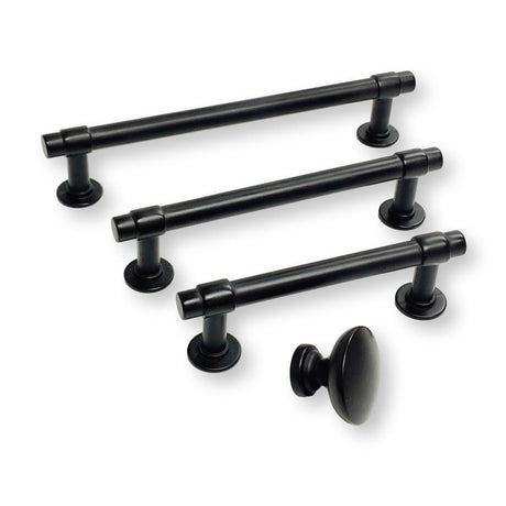 Matte Black "Farmhouse" Cabinet Knob and T-Bar Drawer Pulls - Forge Hardware Studio