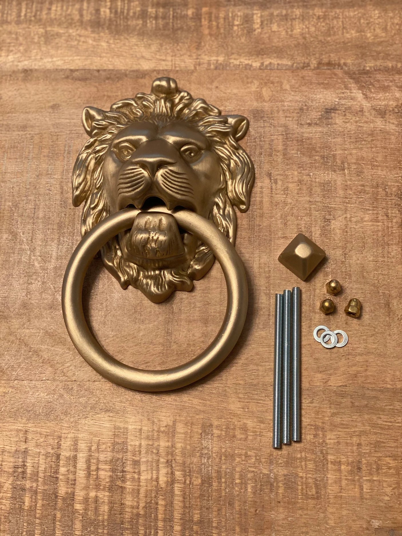 Satin Gold Lionhead Door Knocker - Holiday Gift