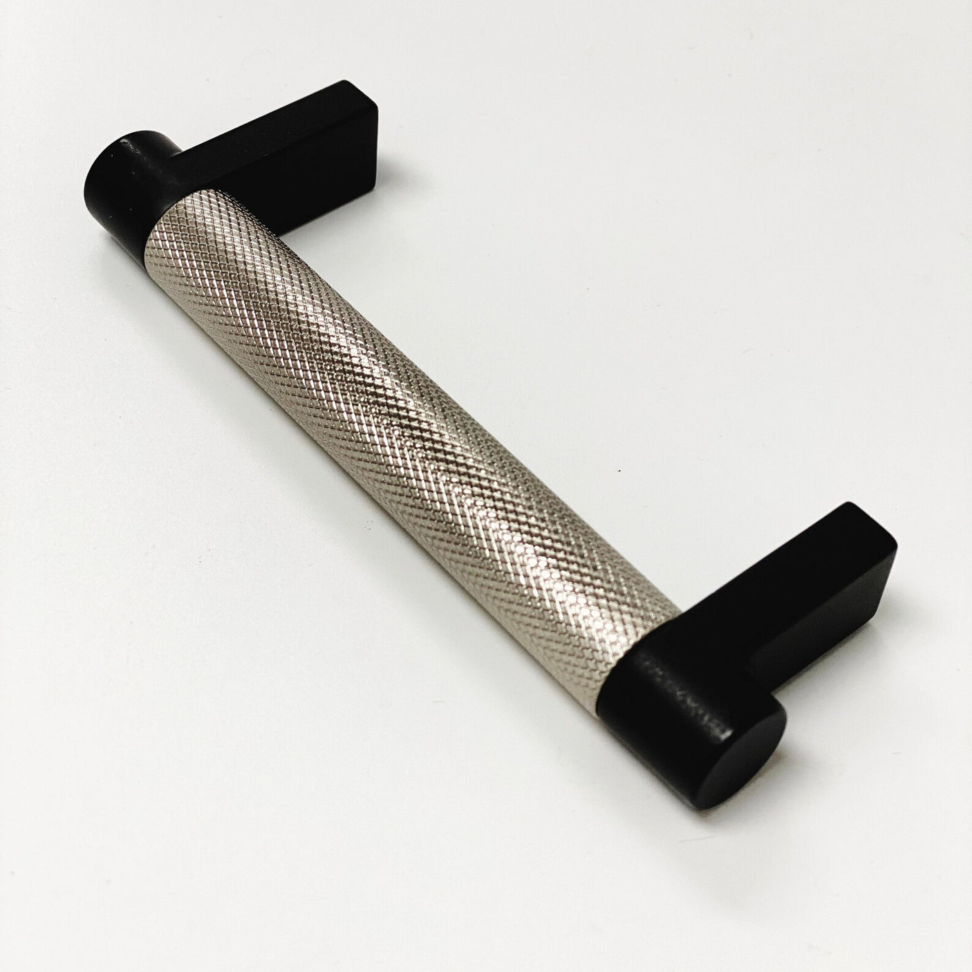 Knurled "Converse" Texture Satin Nickel and Black Knob and Pulls - Forge Hardware Studio