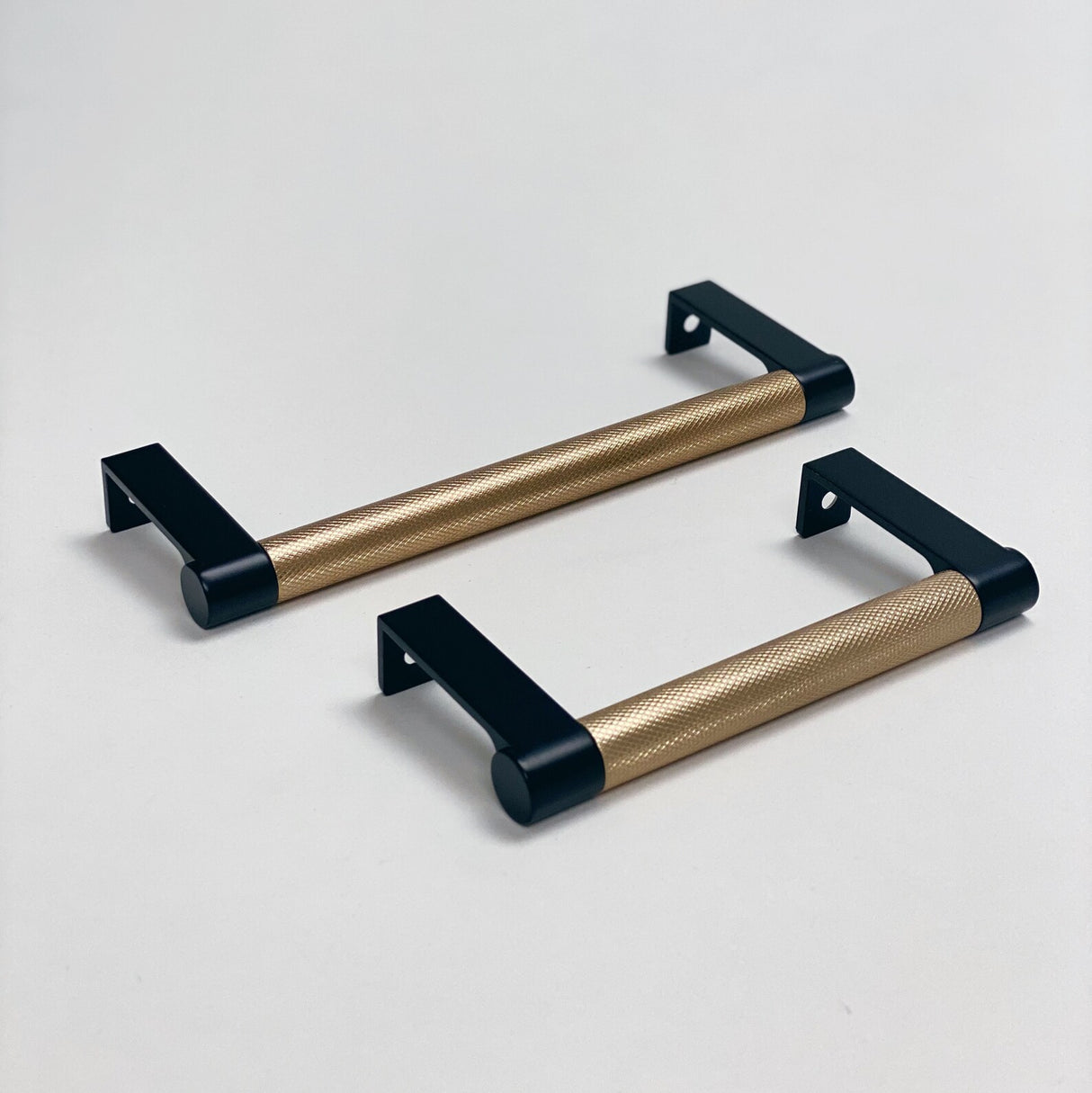 Black and Champagne Bronze "Converse" Knurled Edge Tab Drawer Pulls - Forge Hardware Studio