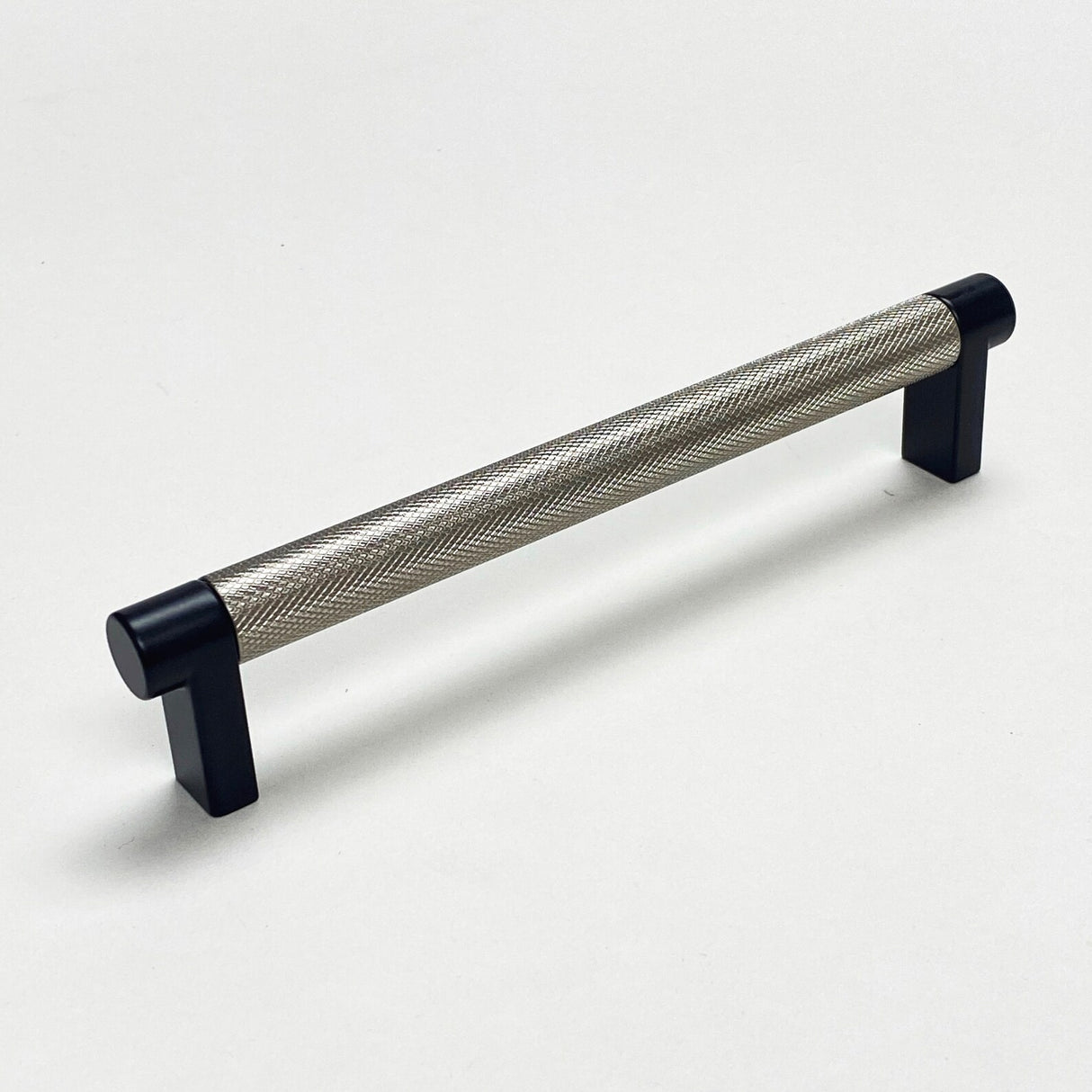 Knurled "Converse" Texture Satin Nickel and Black Knob and Pulls - Forge Hardware Studio