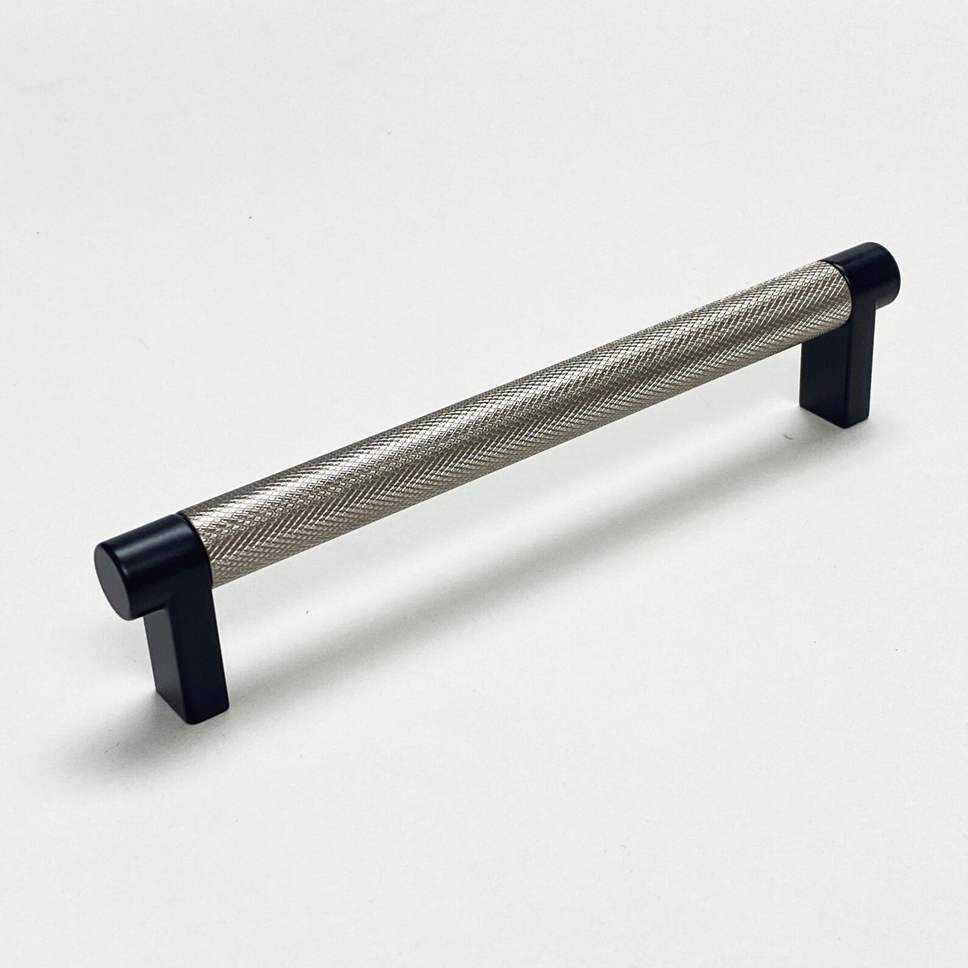 Knurled "Converse" Texture Satin Nickel and Black Knob and Pulls - Forge Hardware Studio