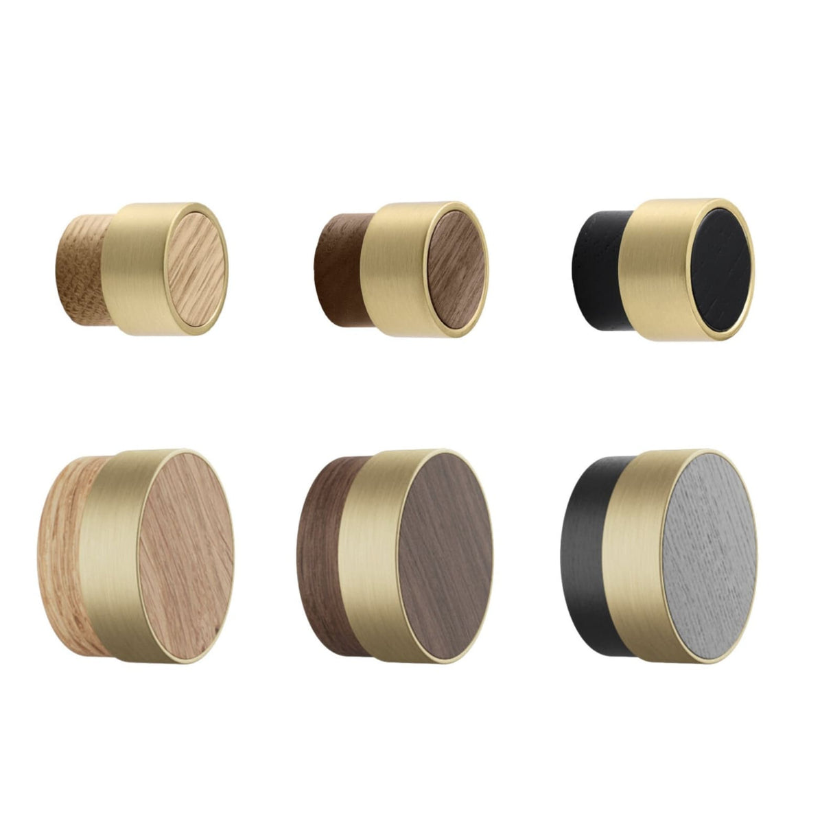 Oak, Walnut, Black and Brass "Radio" Round Cabinet Knobs - Forge Hardware Studio