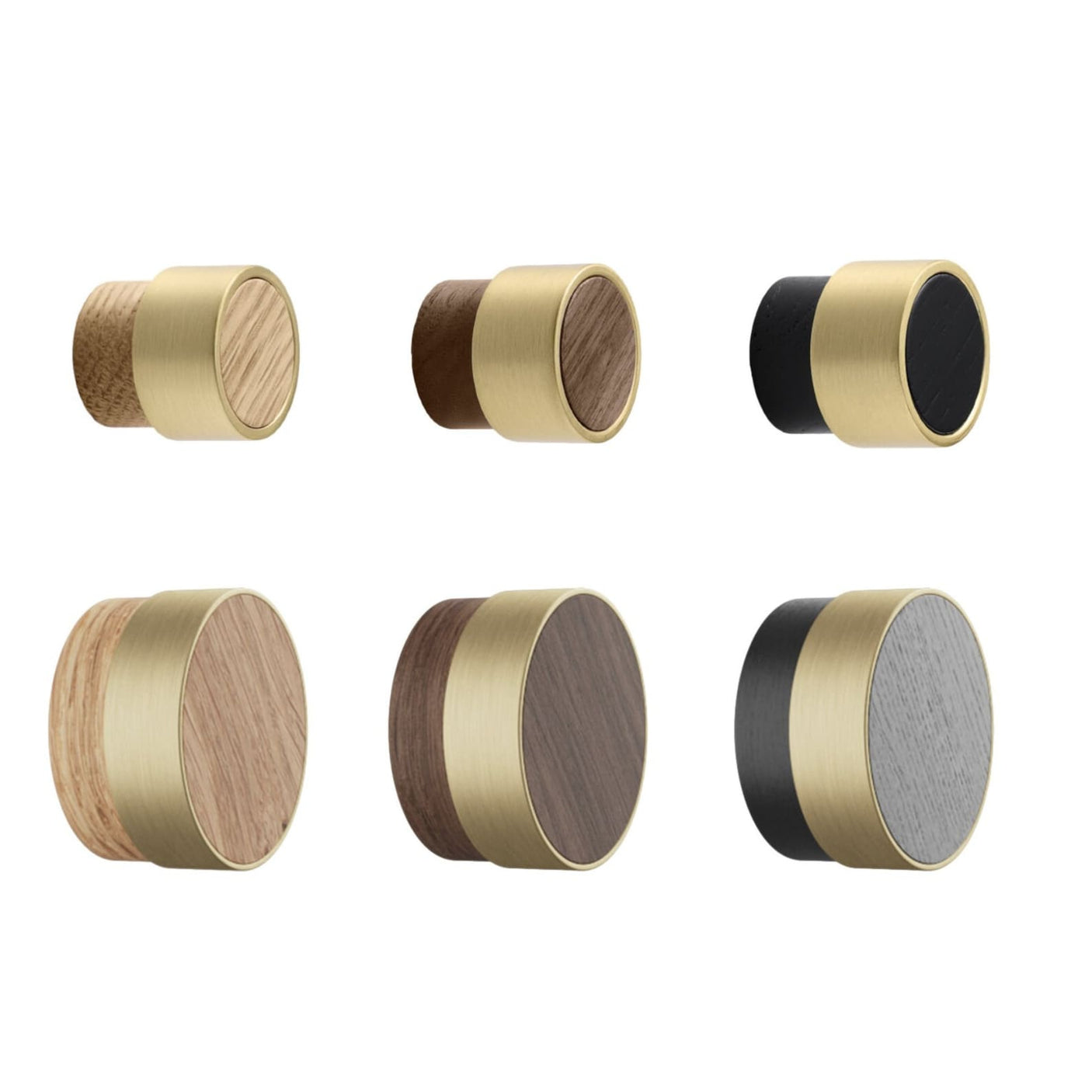 Oak, Walnut, Black and Brass "Radio" Round Cabinet Knobs - Forge Hardware Studio