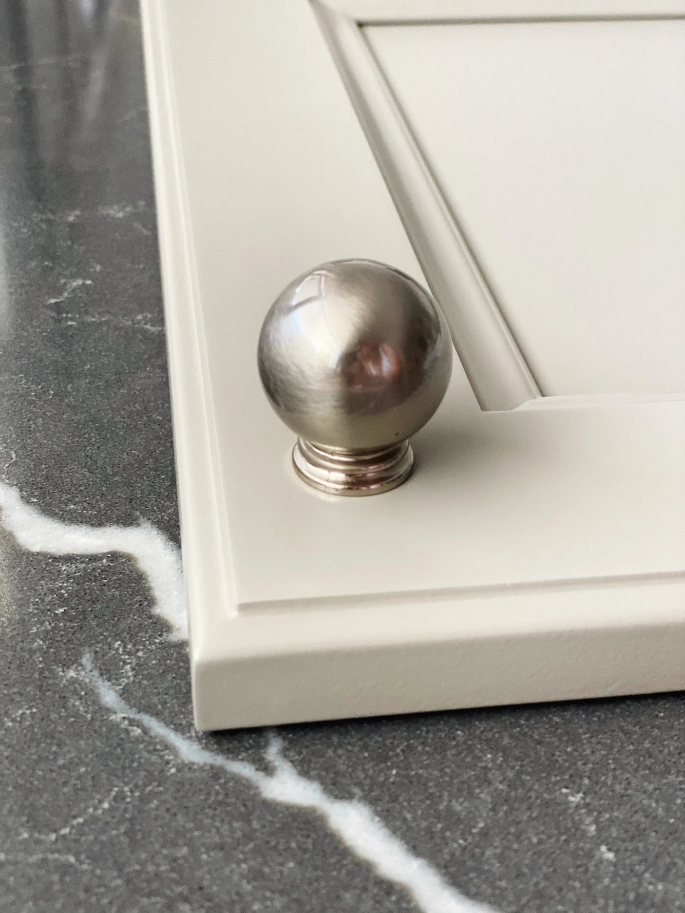 Brushed Nickel “Kira” Cabinet Ball Knob and Drawer Pulls - Forge Hardware Studio