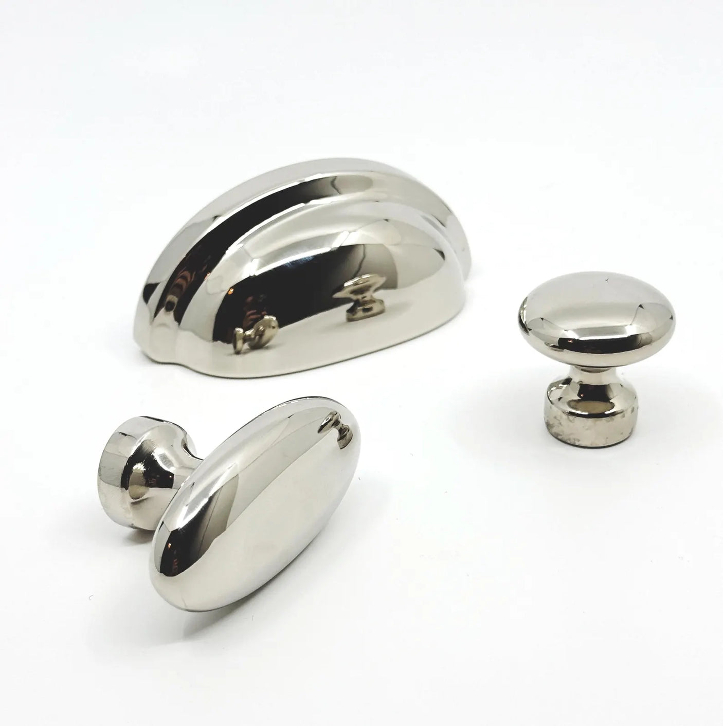 Polished Nickel "Baron" Cup Pull and Knobs - Euro • Knobs