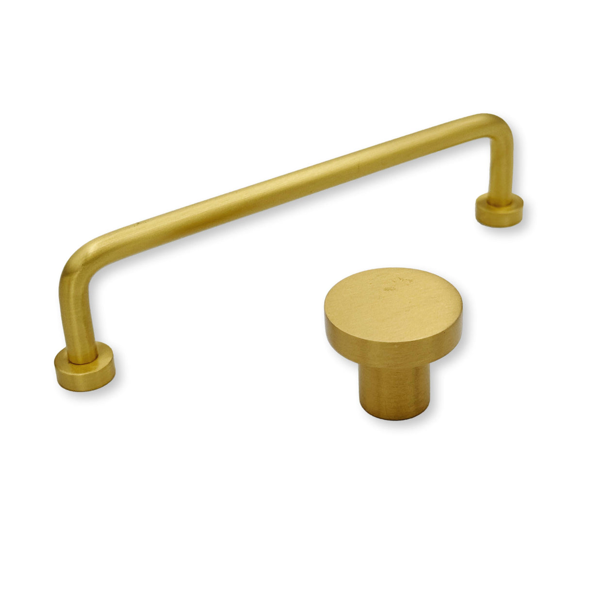 Brushed Brass "Lounge" Cabinet Knob and Wire Drawer Pulls - Forge Hardware Studio