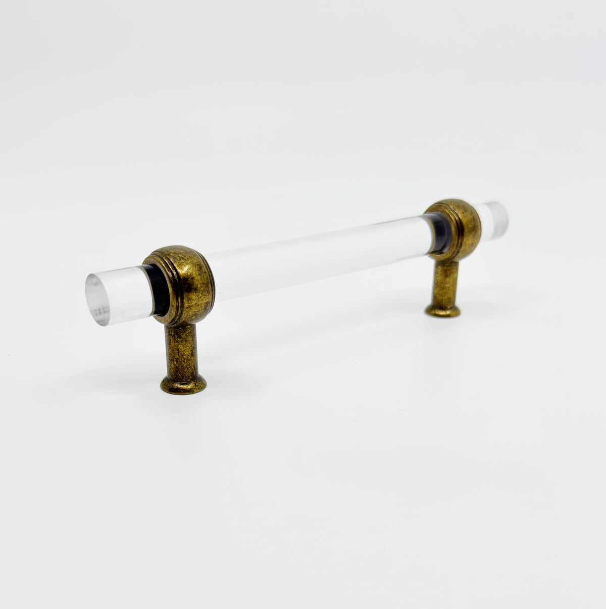 Antique Brass Lucite "Jules" Acrylic Knobs and Drawer Pulls