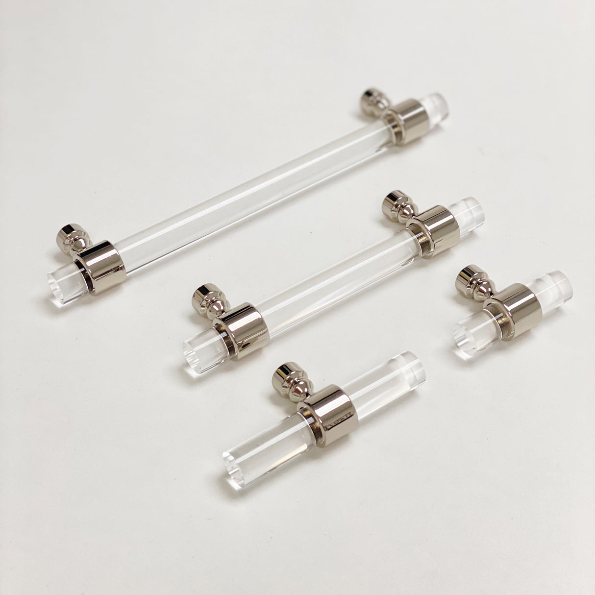 Lucite Polished Nickel "Bank" Drawer Pulls and Cabinet Knobs - Forge Hardware Studio