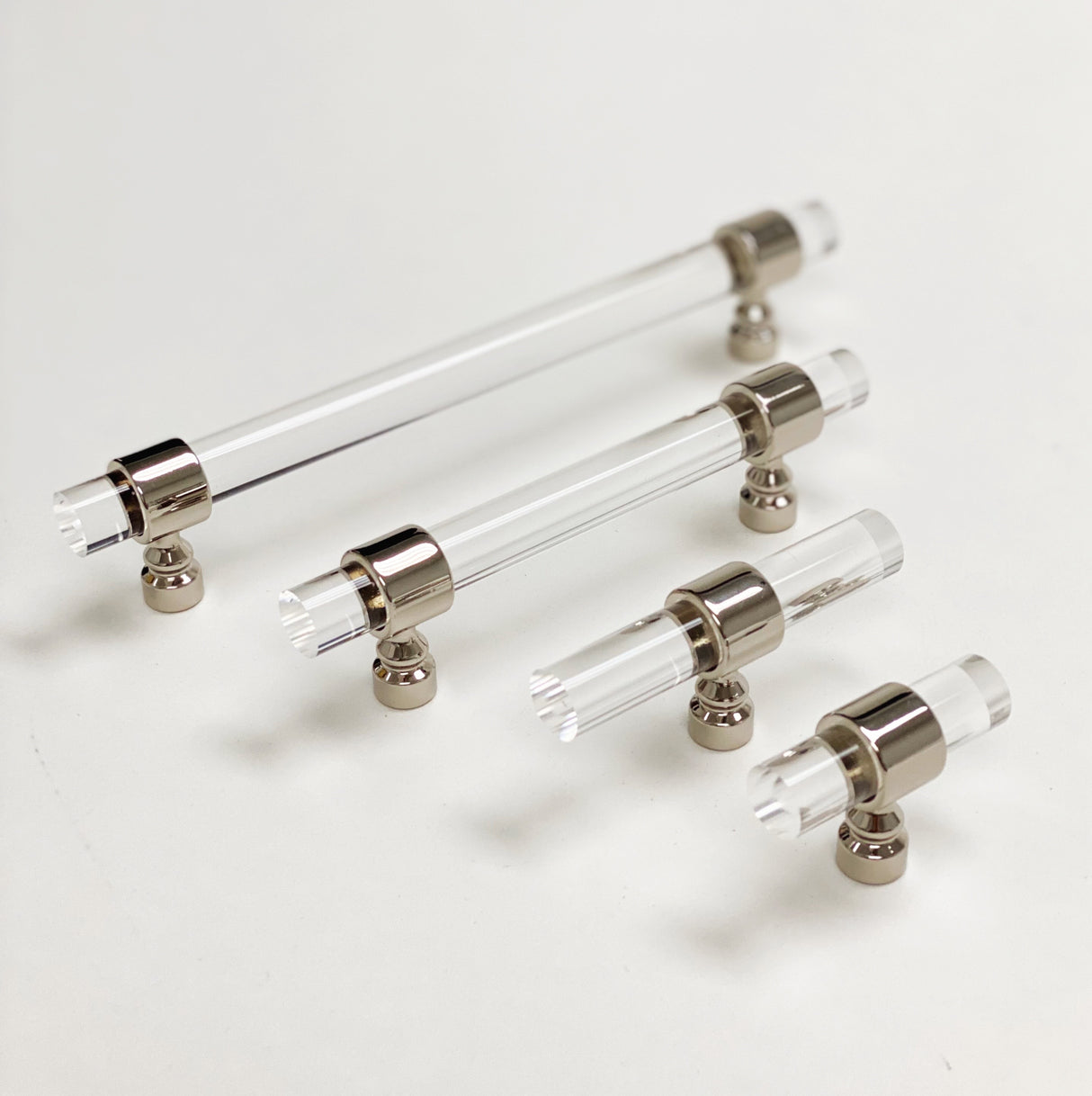 Lucite Polished Nickel "Bank" Drawer Pulls and Cabinet Knobs - Forge Hardware Studio