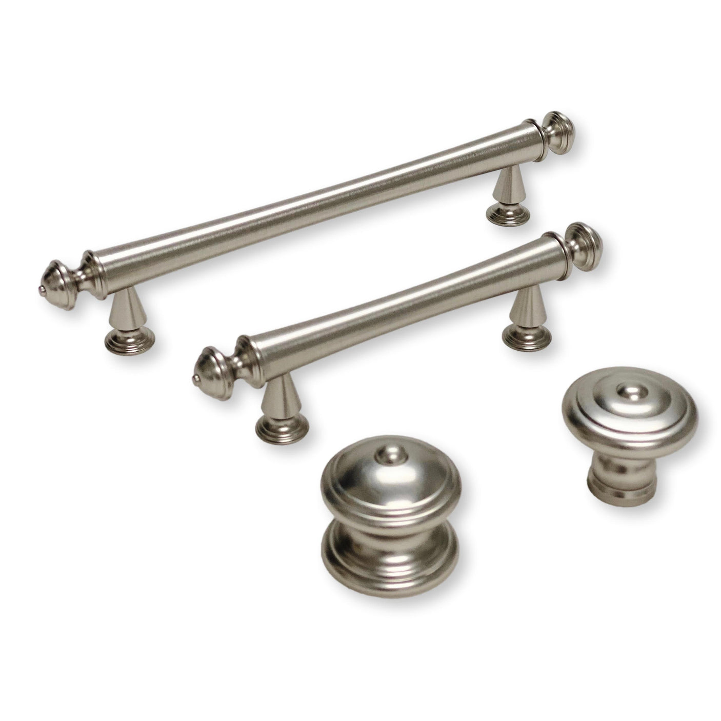 Brushed Nickel "Emmeline" Cabinet Knobs and Drawer Pulls - Forge Hardware Studio