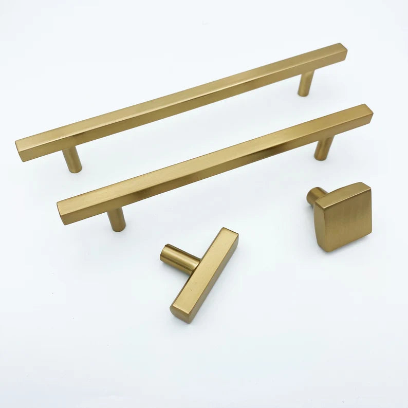 Champagne Bronze "Riley" T-Bar Drawer Pulls and Cabinet Knobs - Forge Hardware Studio