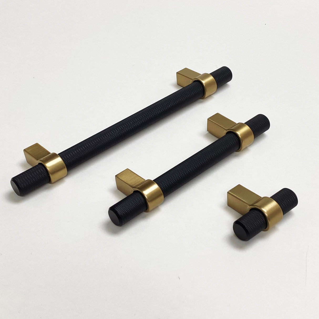 Knurled "Prelude" Champagne Bronze and Matte Black Cabinet Knobs and Drawer Pulls - Forge Hardware Studio