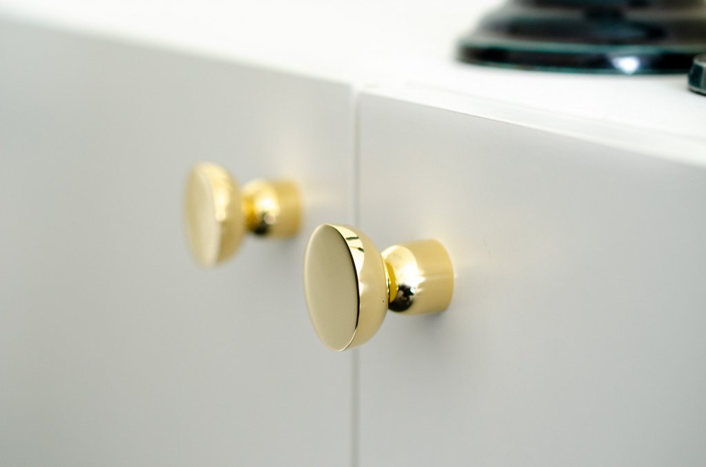 Unlacquered Polished Brass "Raised Bowl" Round Cabinet Knob and Hook - Forge Hardware Studio