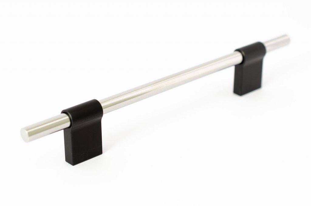 T-Bar "Line" Polished Nickel and Black Cabinet Knob and Drawer Pull