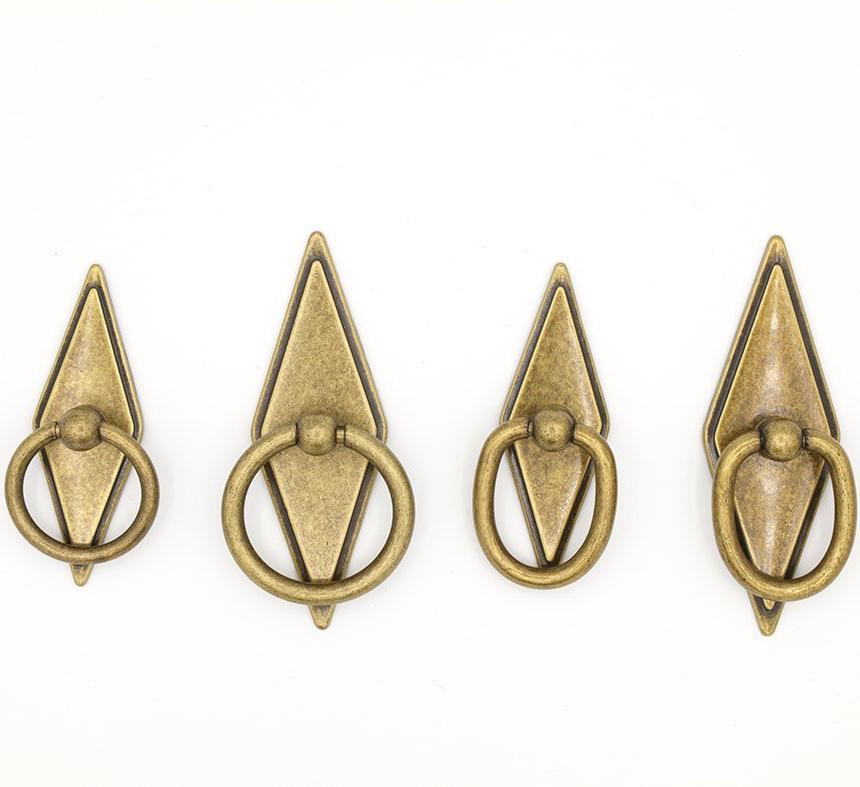 Antique Brass Rhombus Ring Drawer Pulls in Antique Brass - Brass Cabinet Hardware