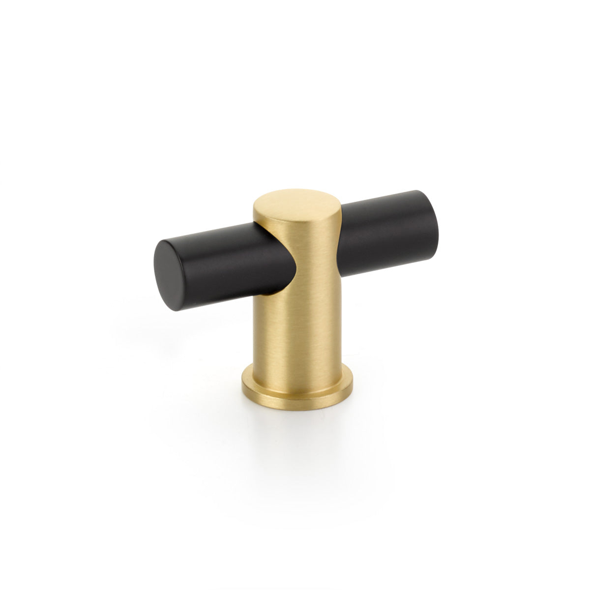 Satin Brass and Matte Black Round T-Bar "Fonce" Cabinet Knobs and Drawer Pulls - Brass Cabinet Hardware