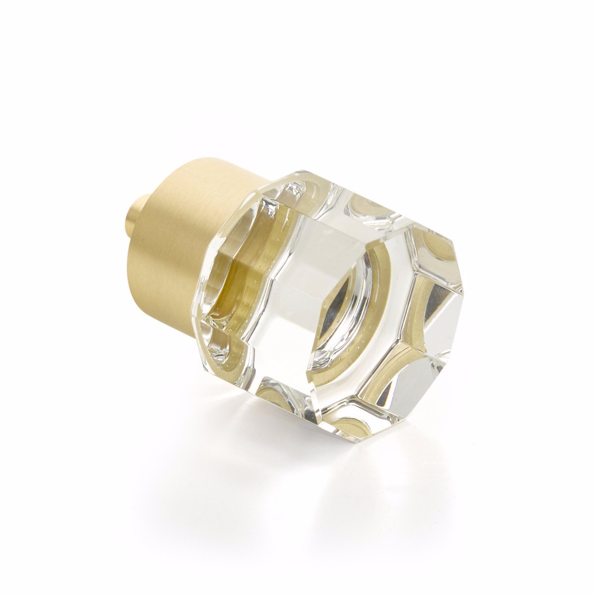 Satin Brass City Lights, Round Multi-Sided Glass Knob, 1-1/8" dia - Brass Cabinet Hardware