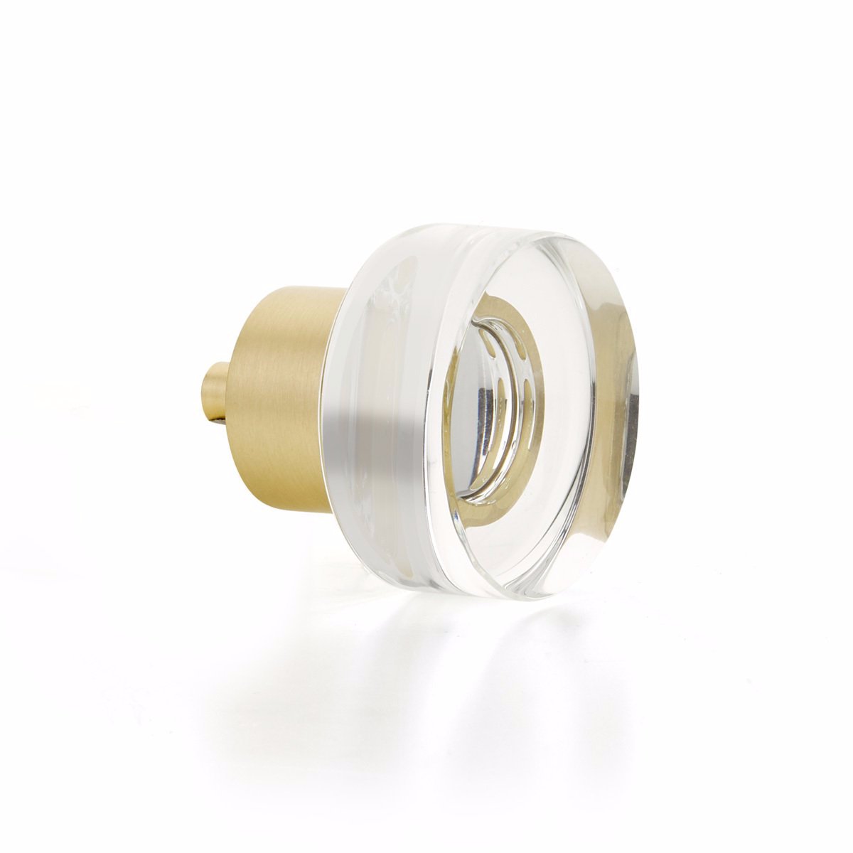 Satin Brass City Lights, Round Disc Glass Knob, 1-3/8" dia - Brass Cabinet Hardware