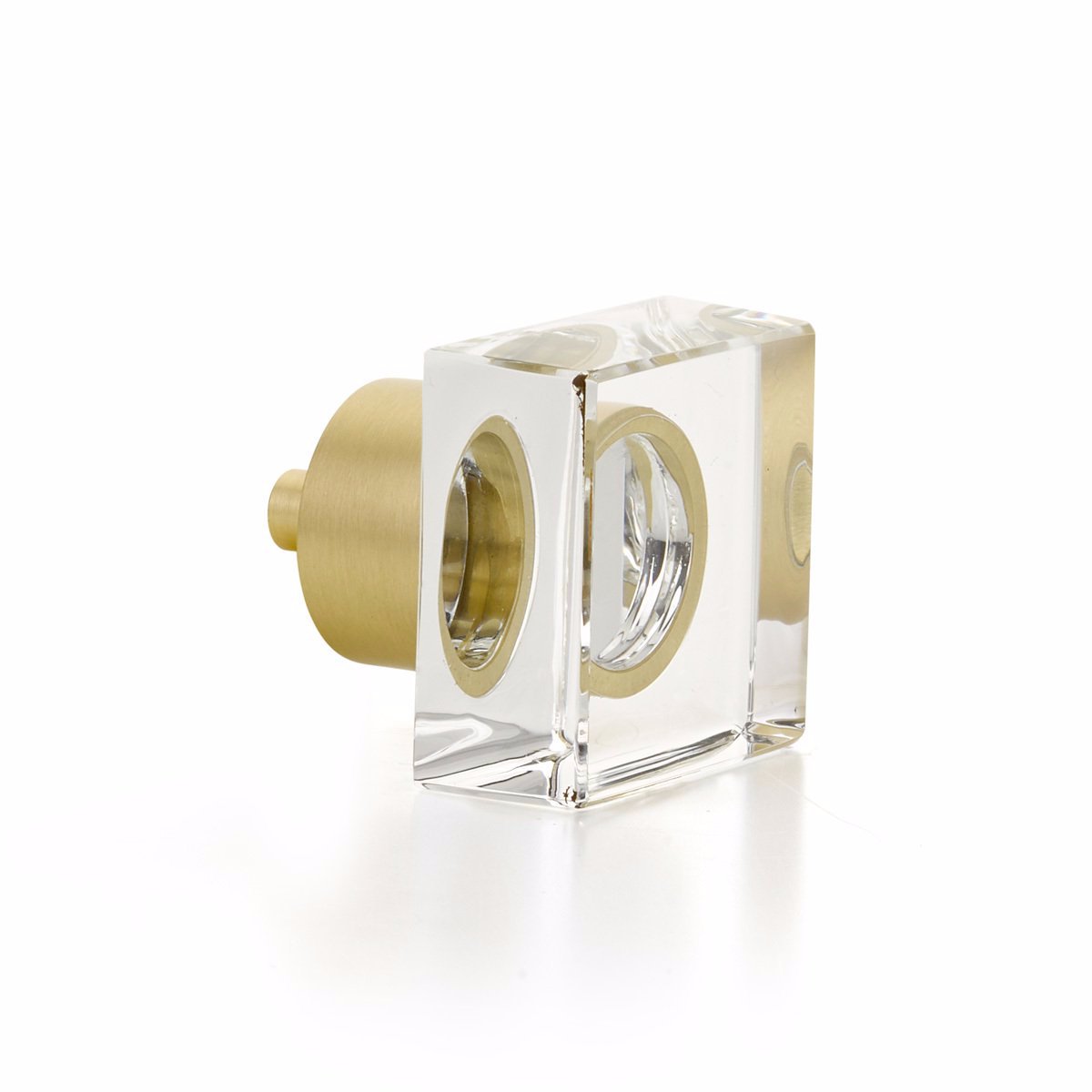 Satin Brass City Lights, Square Glass Knob, 1-1/4" - Brass Cabinet Hardware
