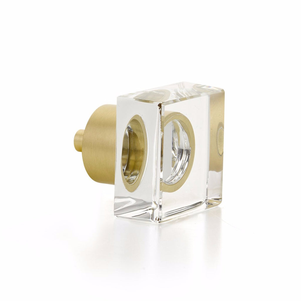Satin Brass City Lights, Square Glass Knob, 1-1/4" - Brass Cabinet Hardware 