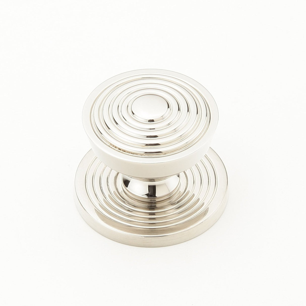 Polished Nickel Reeded Beehive 1-1/8" Round Knob w/ Backplate - Brass Cabinet Hardware