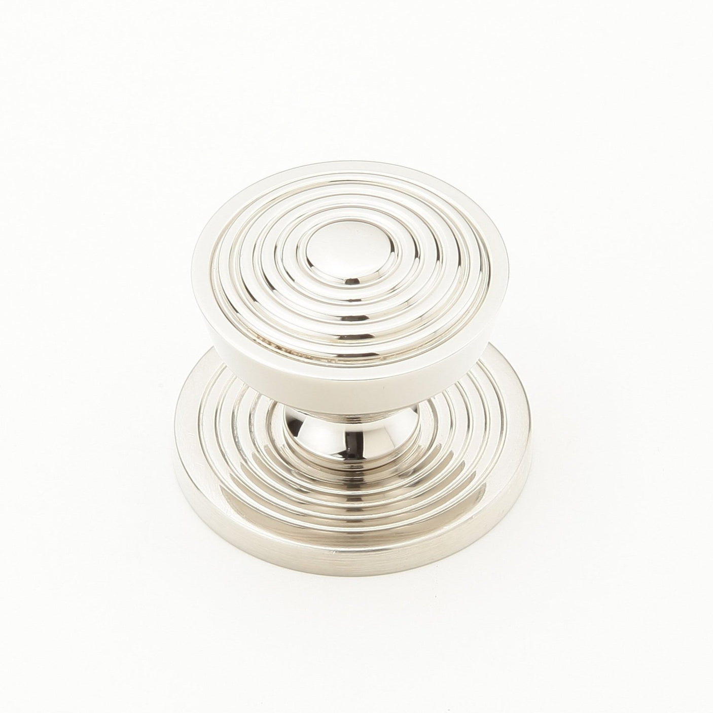 Polished Nickel Reeded Beehive 1-1/8" Round Knob w/ Backplate - Brass Cabinet Hardware