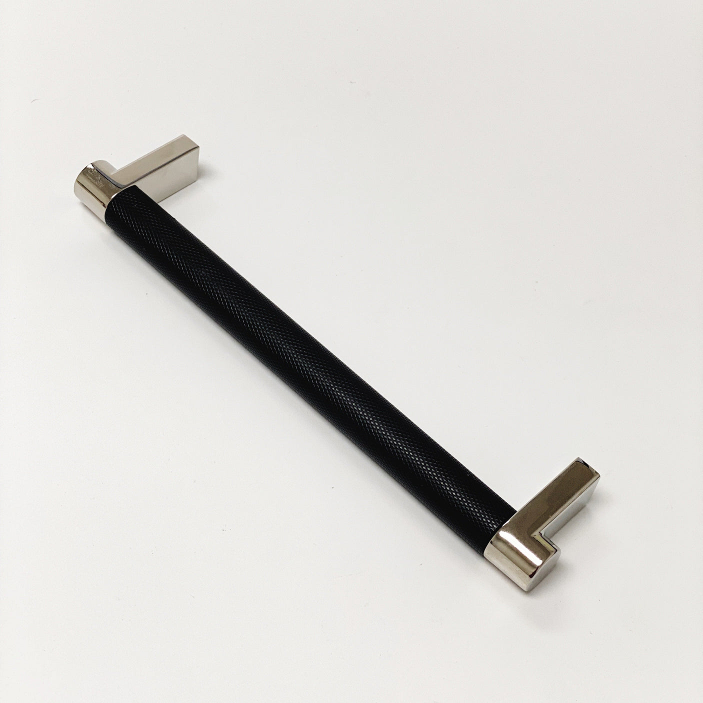 Knurled "U-Shaped" Texture Polished Chrome and Black Drawer Pulls - Forge Hardware Studio