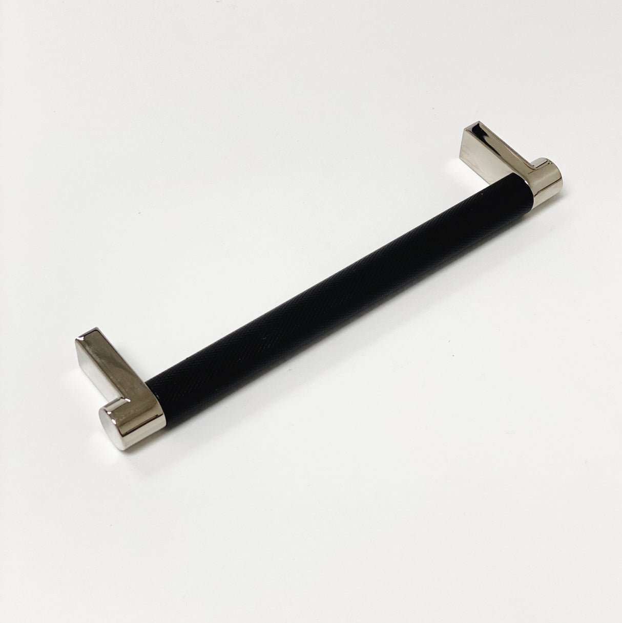 Knurled "U-Shaped" Texture Polished Chrome and Black Drawer Pulls - Forge Hardware Studio