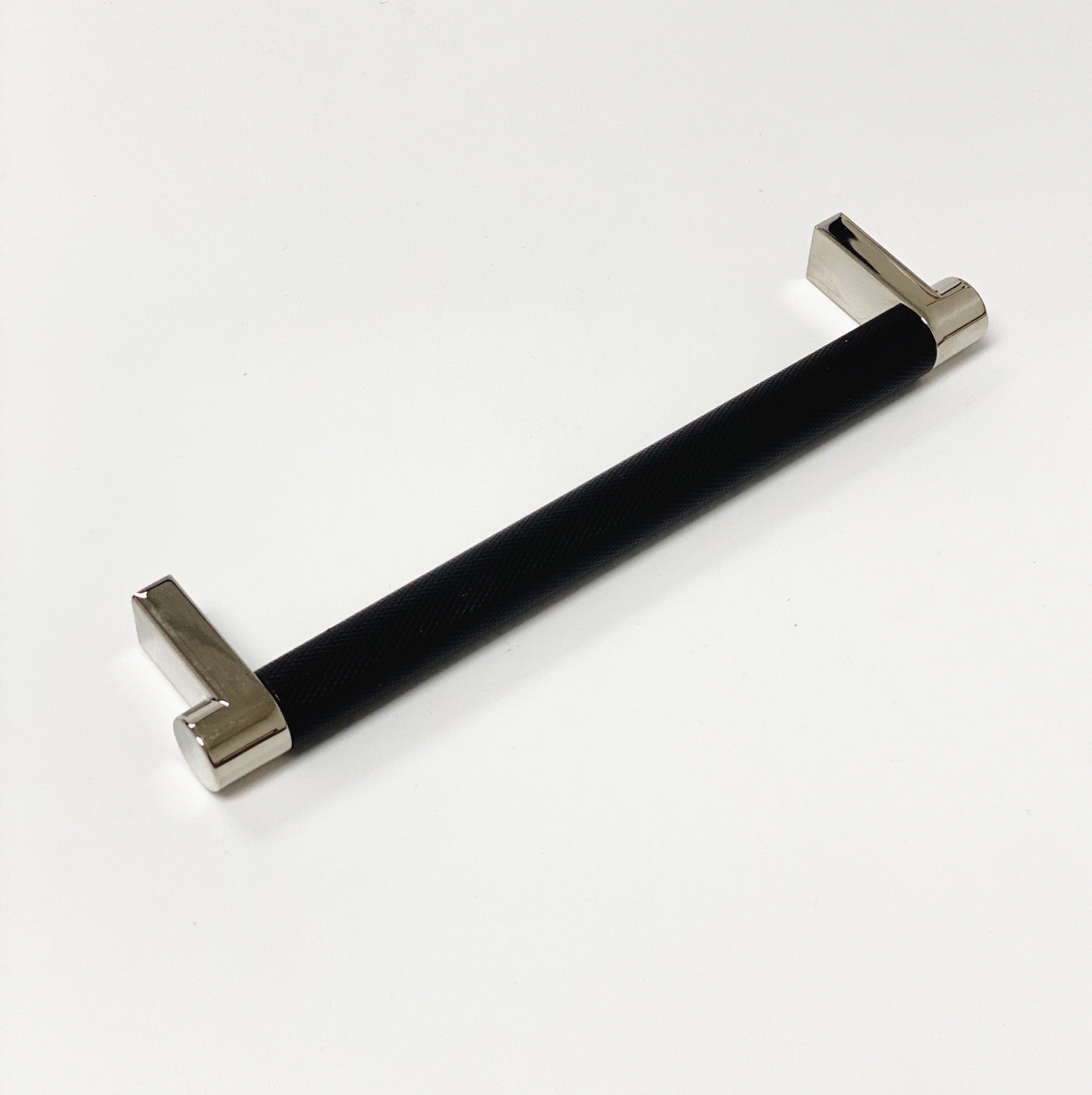 Knurled "U-Shaped" Texture Polished Chrome and Black Drawer Pulls - Forge Hardware Studio