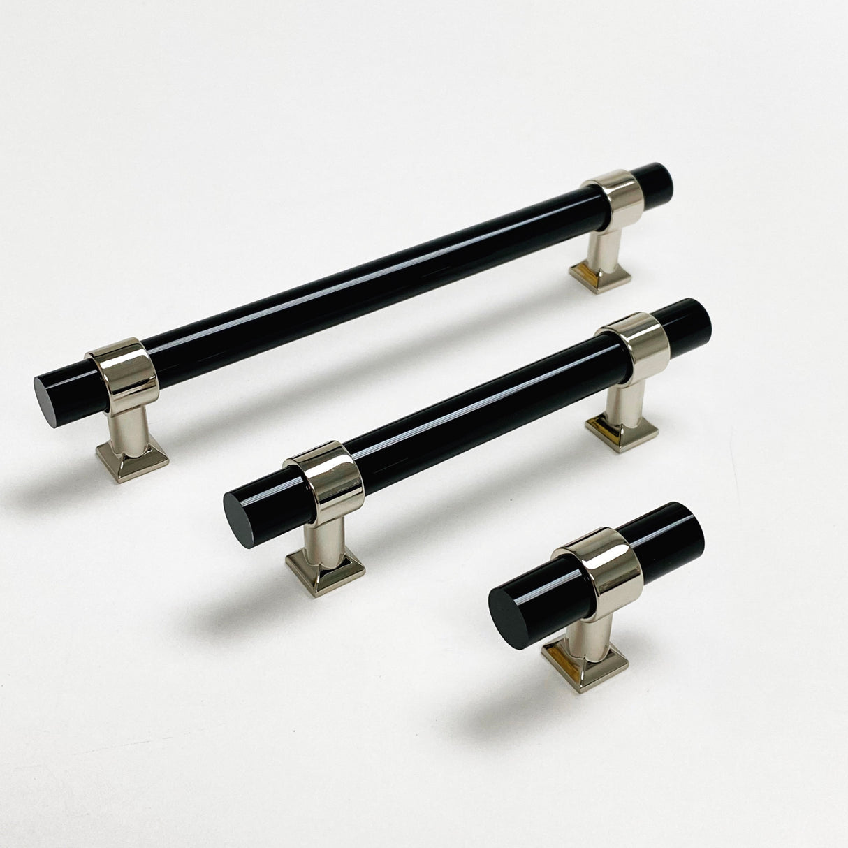 Black Lucite Polished Nickel "Nash" Drawer Pulls and Cabinet Knobs - Forge Hardware Studio