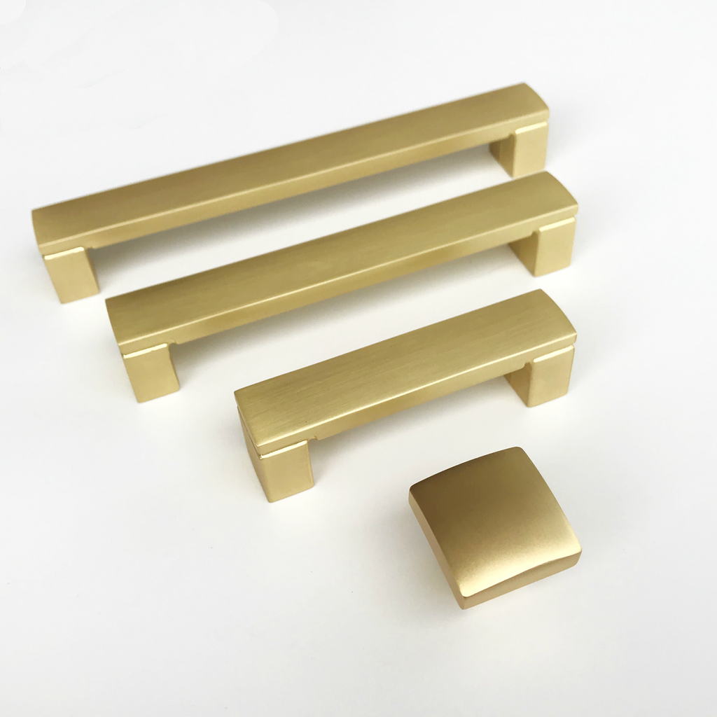 Modern Brushed Brass "Beam" Drawer Handles and Cabinet Knob - Brass Cabinet Hardware 