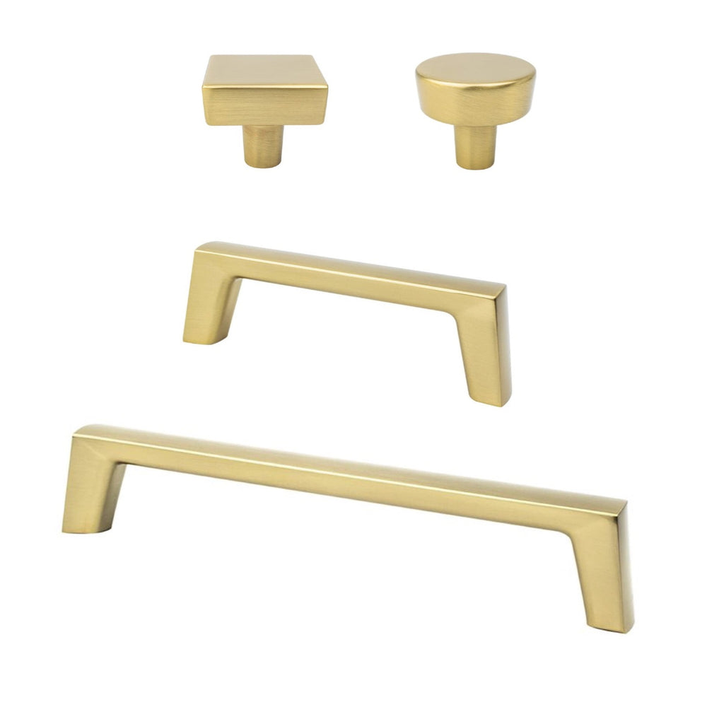 Brushed Brass "Brooks" Drawer Pulls and Cabinet Knobs - Cabinet Hardware - Forge Hardware Studio