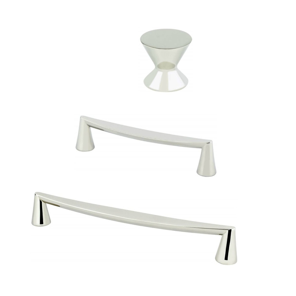 Polished Nickel "Core" Drawer Pulls and Knob - Brass Cabinet Hardware
