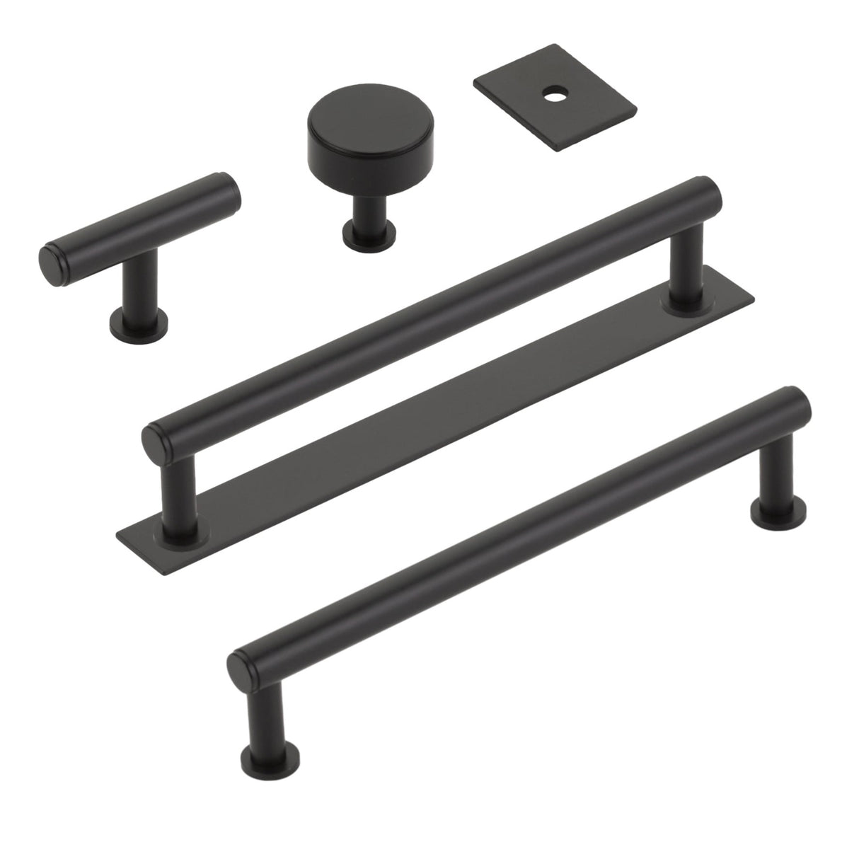 Matte Black "Maison No. 2" Smooth Drawer Pulls and Cabinet Knobs with Optional Backplate - Forge Hardware Studio