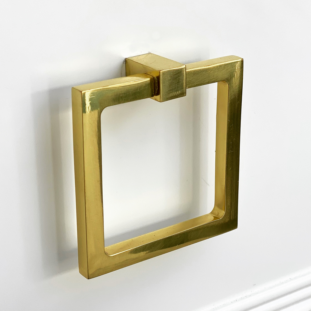 Zimi Square Ring Pull in Polished Brass - Forge Hardware Studio