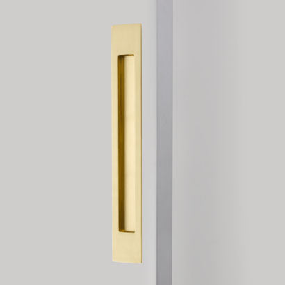 Modern Rectangular Solid Brass Recess Door Pull in Satin Brass - Forge Hardware Studio