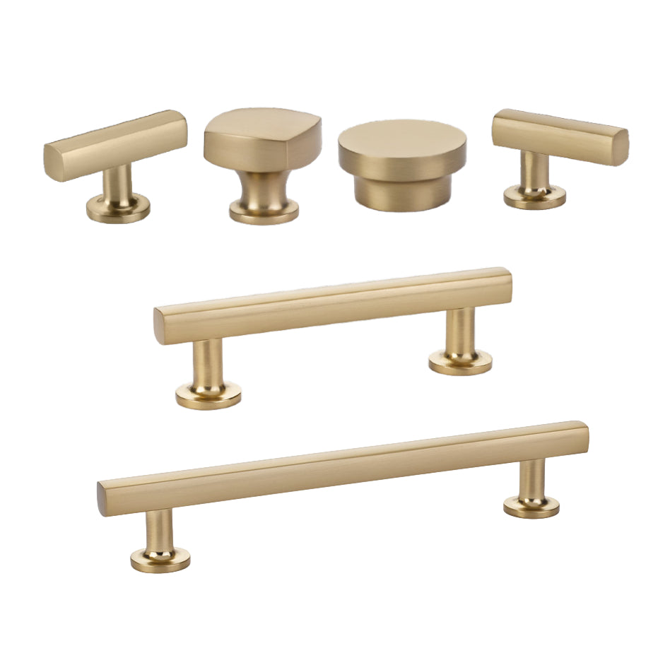 T-Bar "Geo" Cabinet Knobs and Drawer Pulls in Satin Brass - Forge Hardware Studio