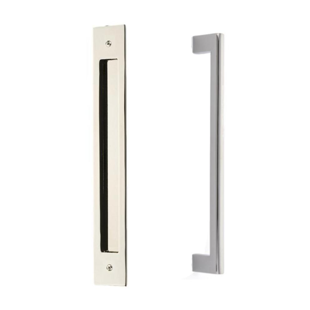 Door Flush Pull and 12" Handle Back to BackHardware for Interior Sliding and Barn Doors - Brass Cabinet Hardware