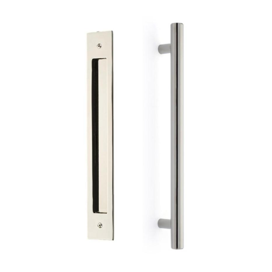 Door Flush Pull and 12" Handle Back to BackHardware for Interior Sliding and Barn Doors - Brass Cabinet Hardware