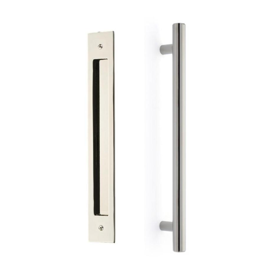 Door Flush Pull and 12" Handle Back to BackHardware for Interior Sliding and Barn Doors - Brass Cabinet Hardware 