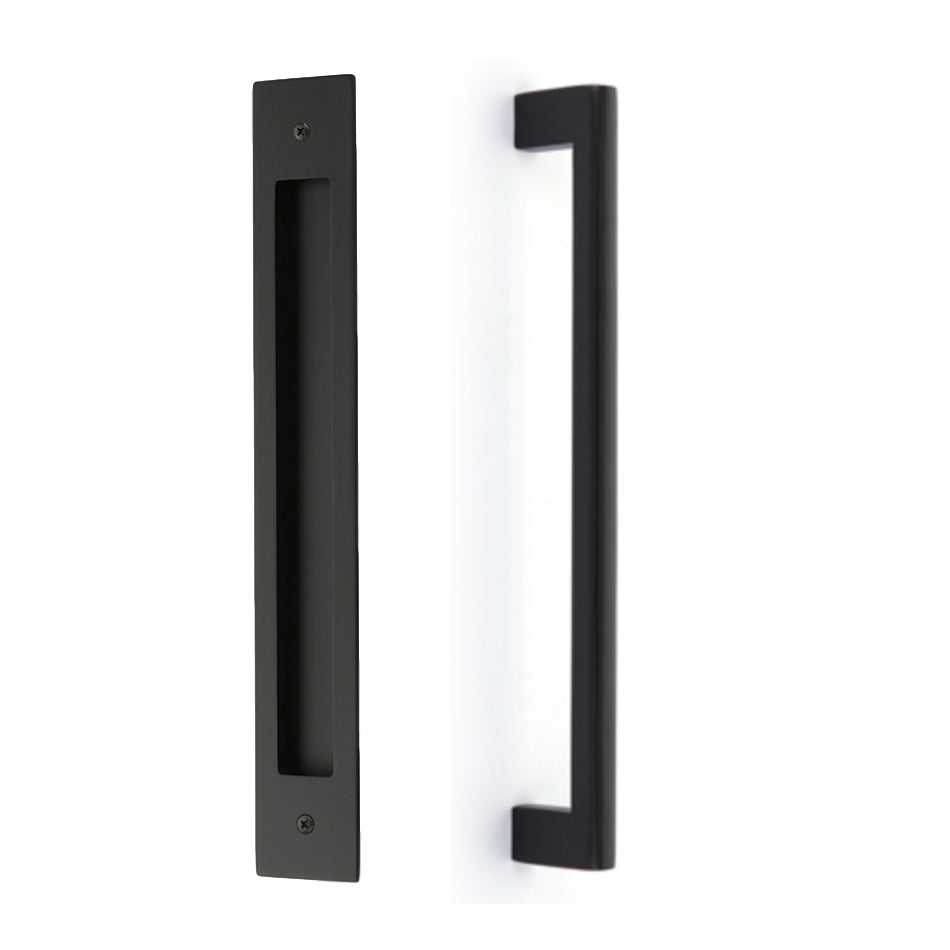 Door Flush Pull and 12" Handle Back to BackHardware for Interior Sliding and Barn Doors - Brass Cabinet Hardware