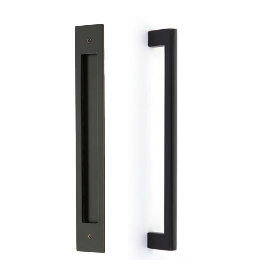 Door Flush Pull and 12" Handle Back to BackHardware for Interior Sliding and Barn Doors - Brass Cabinet Hardware