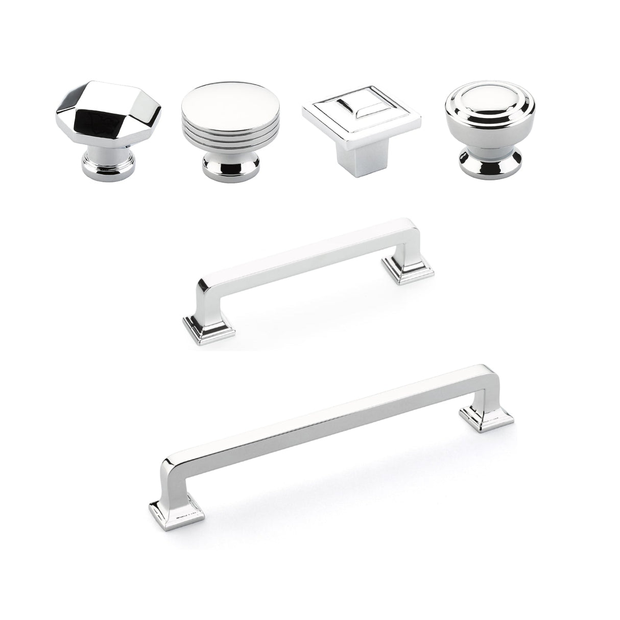 Polished Chrome "Moderna" Cabinet Knobs and Drawer Pulls - Forge Hardware Studio