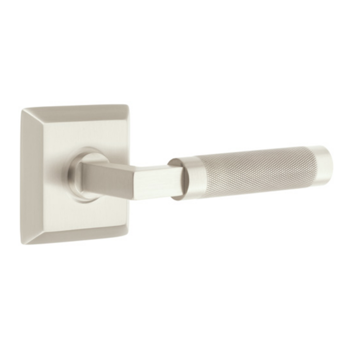T-Bar Knurled SELECT Satin Nickel Door Lever w/ Quincy Rosette - Forge Hardware Studio